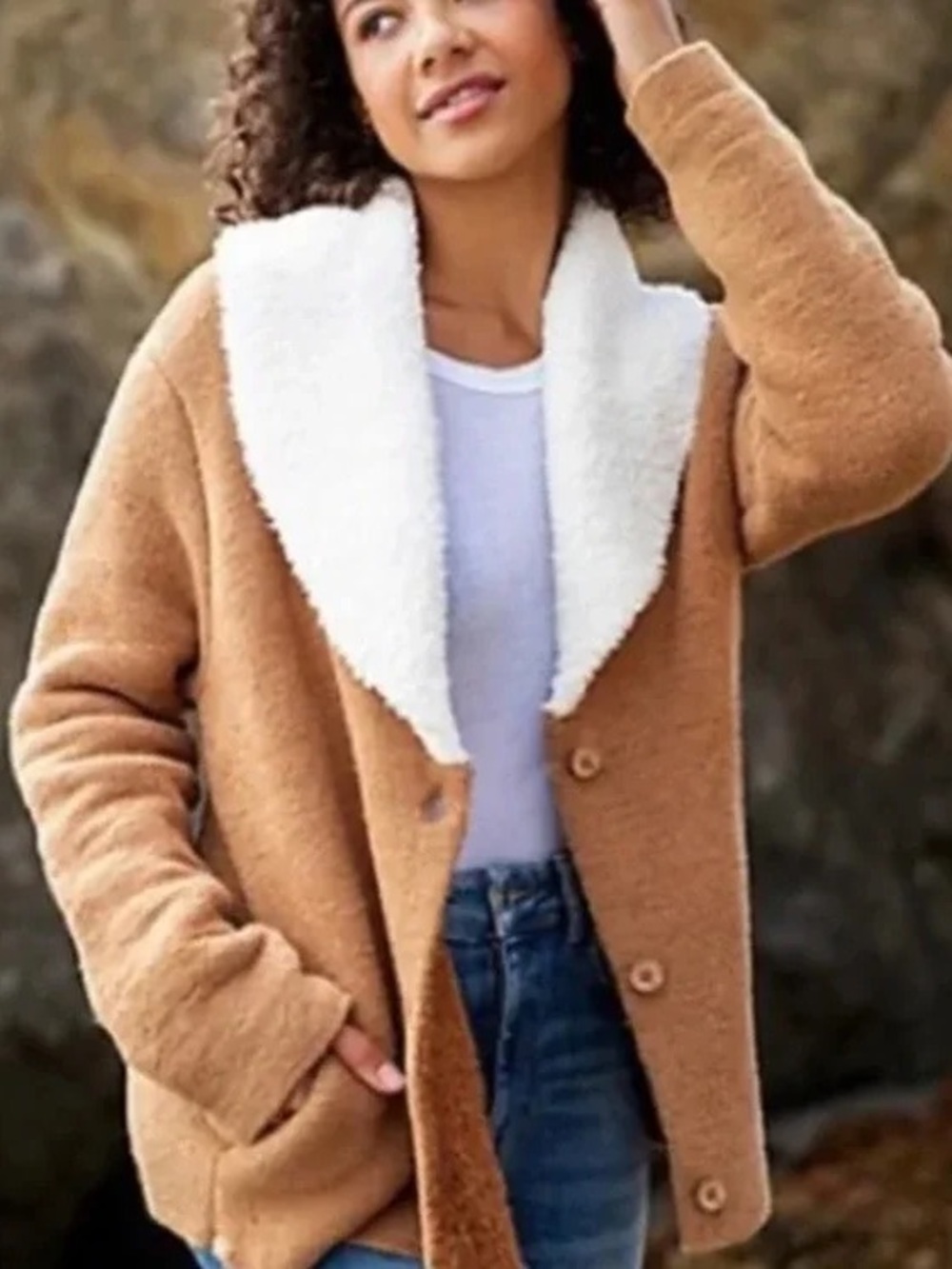 Barefoot Dreams cozychic shearling cardigan honey cream BDWCC1491  Size M $228